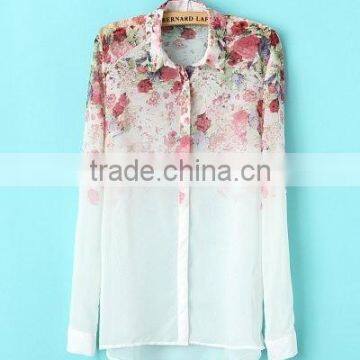 new design Printed flowers&strips fashion ladies blouse