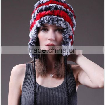 YR378 Ladies' warm real rabbit fur pompom hat/ real fur hat