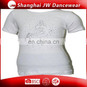 Fitness White High Crystal Ice Skating Dance Training T-shirt