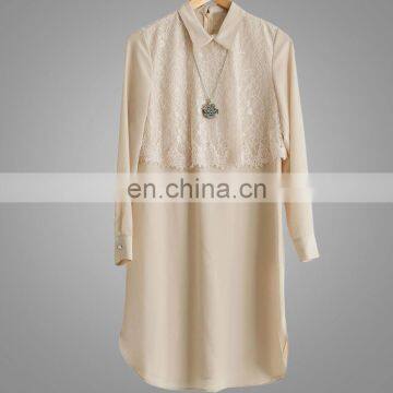 Ladies Tunic Top Wholesale Ladies Cream Lace Tunic Top Shirt Chiffon One Size Plus Loose Blouse photo-3