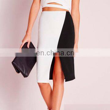 Causal style Black and white Color blocking latest skirt design pictures skirts with front split