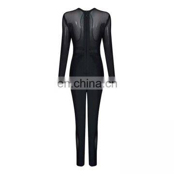 2016 Sexy Black Gauze Jumpsuits Long Sleeve Bandgae Jumpsuits Through Jumpsuits photo-4