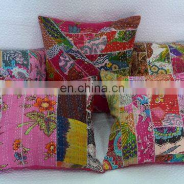 Beautiful Patchwork Kantha Pillow Cushion Cover Decorative Throw Cushion Cover 16*16" Inches