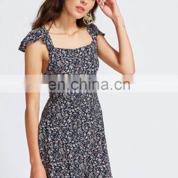 Florals Square Neck Criss Cross Bow Tie Back Beach Dress Sexy Model Hot Photos photo-4