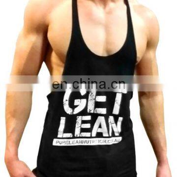 Y-back mens gym singlet 100% cotton Custom Stringer Vests/ Gold gym singlet