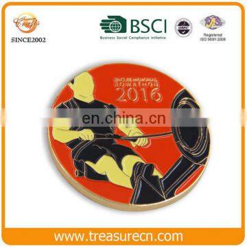 High quality 3D shiny gold plated round shape law enforcement custom enamel challenge coin