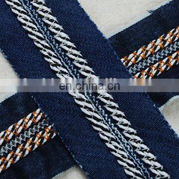 Italy Design Fashion Denim Fabric Trim Embroidery Tape With 3d Braided Rope photo-6