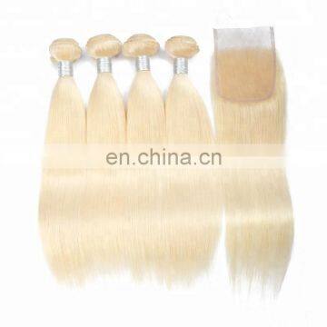 Brazilian Blond 613 Human Hair Bundles With Closure Cuticle Aligned Hair photo-4