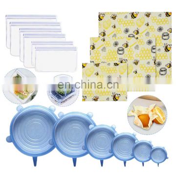 Seal Reusable Food Preservation Bags, Beeswax Food Wraps & Translucent Scrub Food Storage Bags & Silicone Stretch Lids