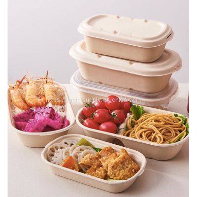 Hamburger Hot dog Chips Bento Box 1000ml oval Biodegradable Bagasse 2 compartments food container