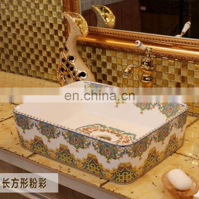 Luxury modern rectangular european style porcelain ceramic basin for hand washing