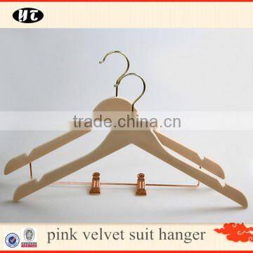High Quality Plastic Suit Hanger Velvet Hanger With Golden Clips photo-3