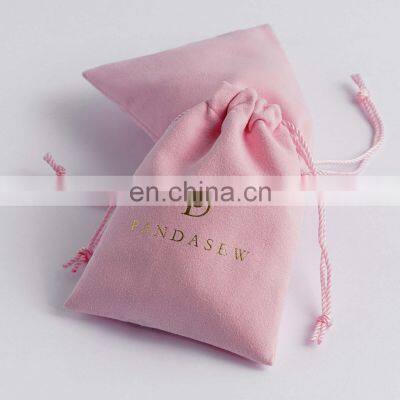 PandaSew Custom Logo Pink Gift Package Velvet Suede Drawstring Bag for Jewelry Pouch