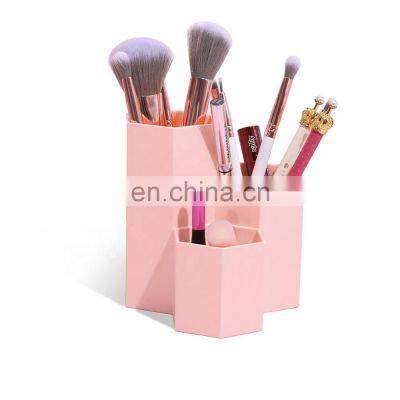 ABS triple cosmetic pen holder plastic makeup organizer brush display holder