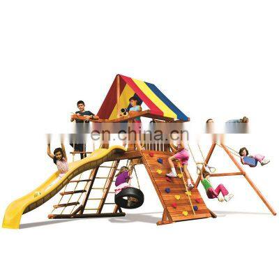 Children Wood Tree House Swing Slide with Climbing Wall Manufacturer Supply Kids Wooden Playground Outdoor Game for Sale