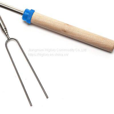 Professional Telescopic BBQ Fork Marshmallow Roasting Sticks Barbecue Forks With Wooden Handle photo-3