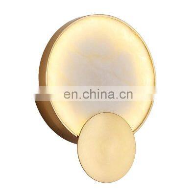 Modern Round Marble LED Wall Lights Living Room Bedside Lighting Fixtures Gold Metal Surface Mount Atmosphere Wall Lamp