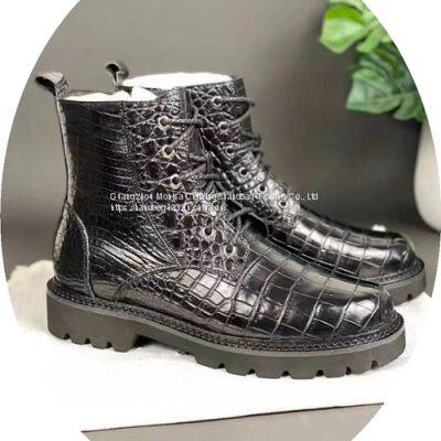 Thailand Crocodile Leather Men's Boots High-End Fashion Casual Martin Boots Lace Up Round Toe Leather High Boots