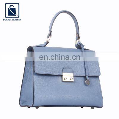 Nickel Fittings Polyester Lining Material With Matching Stitching Zip Closure Women Genuine Leather Handbag