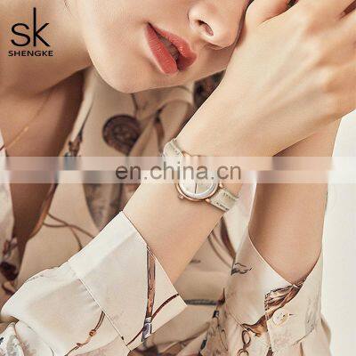 Shengke Classic Sunray Dial Girls Watches K9028 Champagne Simple Style Students Handwatch Small Dial Watches photo-4