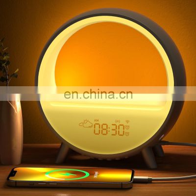 Electronic Alarm Clock Wireless Charger Wake Up Light Kids Children Sleep Trainer Projector