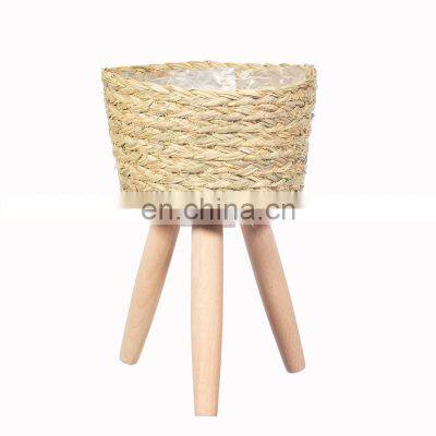 Best Seller Basket Planter on Leg Small Removable Legs Straw Plant stand Storage Basket Plant Holder Wholesale