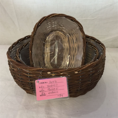 Wicker Basket Of Natural Unpeeled Willow Color With Clear Foil Inside photo-2