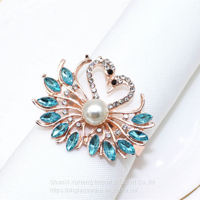 Factory Make Wedding Rhinestone Turquoise Crystal Swan Napkin Rings