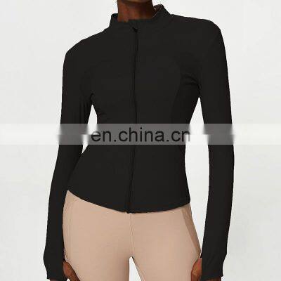 New Arrival Zipper Sweat Wicking Long Sleeves Fitness Sports Coat Gym Activewear Yoga Jacket Top For Women photo-5