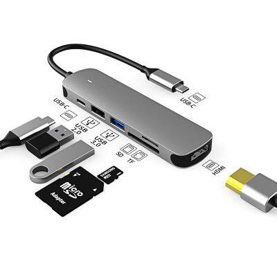 OEM hot sale 6-in-1 MultiPort Adapter type-c Docking Station 4K HDMI, USB 2.0, USB 3.0, SD/TF, PD..