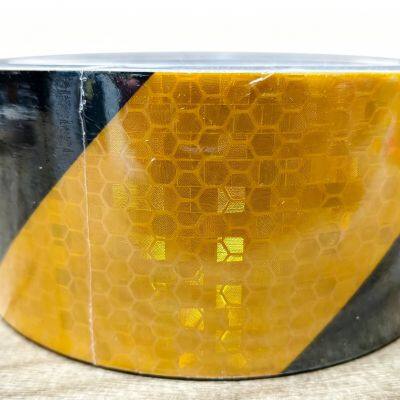 Red & yellow reflective film with black diagonal stripes, crystal lattice, 1.24m×300m reflective tape