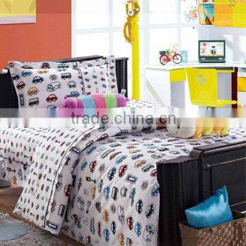 Reactive Dye Print Car Bedding Cotton Child Duvet Cover Bed Set 200TC In White Color