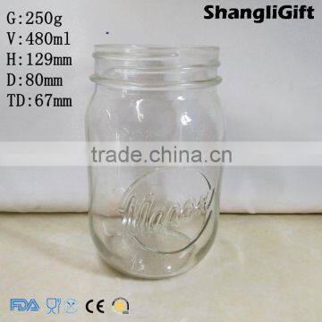 Custom Logo 480ml Mason Jar Round Glass Juice Jar