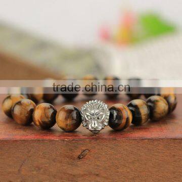 BRS1506S natural gemstone tiger eye bead bracelet lion head mens bracelet