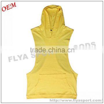 Wholesale custom printing logo 100% cotton sports sleeveless unisex hoodie stringer singlet