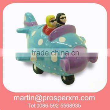 Cute ceramic coin bank wholesale plane shape