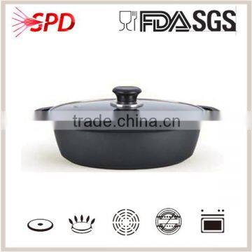 High quality SGS FDA fashion norvel new European technology die casting nonstick coating oval cast roaster with glass lid