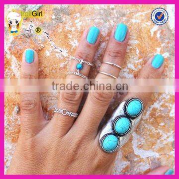 Fashion Gemstone Turquoise Beads Girls Finger Rings, Silver Chin Knuckle Ring photo-4
