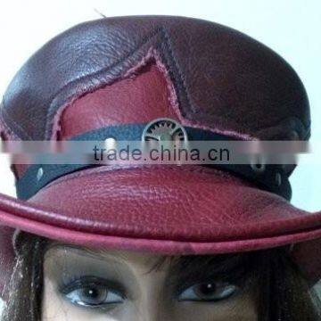 NEW 2015 FASHIONBUCKLE MEHROON LEATHER TOP HAT GENUINE LEATHER TOP HAT FOR MENS,WOMENS