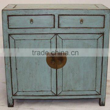 chinese antique furniture -- blue two drawer two door cabinet