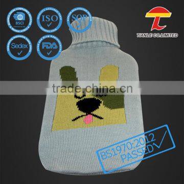 BS quality rubber hot water bottle with dog design knitted cover