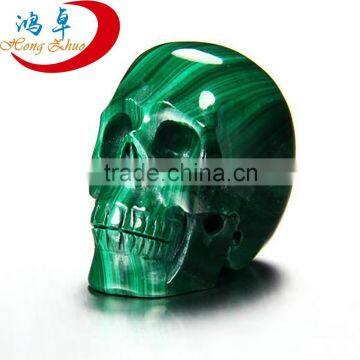 Malachite natural quartz hand carbed crystal skull