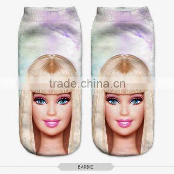 Fashion Barbie Girl Wear High Quality 3d Digital Full Print Colorful Ankle Socks Sports Unisex Custom Hot Sale Stretch Spandex photo-2