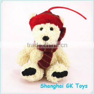 10cm Long Plush Teddy Bear Keychain with Hat & Scarf