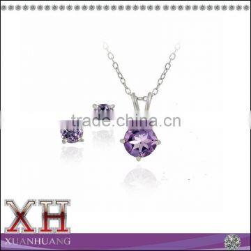 S925 Silver Fashion Jewelry Set Earrings & Necklace Set Zirconia Amethyst Jewelry