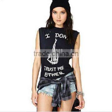 Custom Printed High Neck Sleeveless T Shirt Girls Cotton Singlet Promotional Own Design Tank Tops photo-2