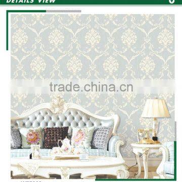 cheap foaming non woven wallpaper, green neat damask wall sticker for restaurant , chromatic wall decal corparation