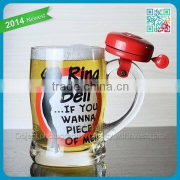 Ring Glass Beer Mug Bar Favor Bell Drinking Beer Glass Mug Cup