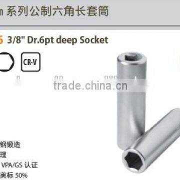 High quality steel tools; CR-V 3/8" Dr. 6pt Deep Socket; Die forged;China Manufacturer;OEM service; VPA/GS certificate