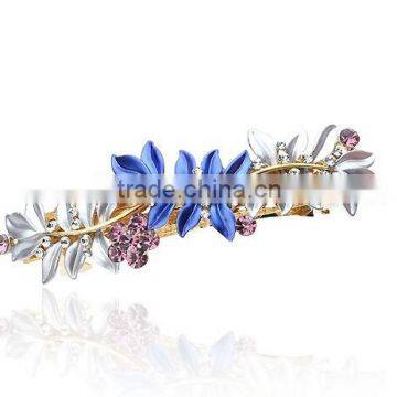 fashionable leaveas shape alloy enamel crystal wholesale hair clip